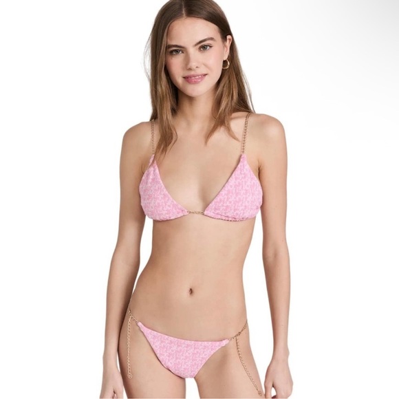 NEW DEVON WINDSOR Pink Bikini Emi Bikini Top & Bottom w Gold Chain Accents Sz XL - Picture 1 of 11